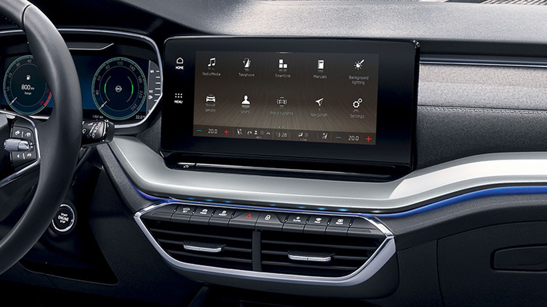 Ecrã central com sistemas infotainment no Škoda Octavia Break Ambition