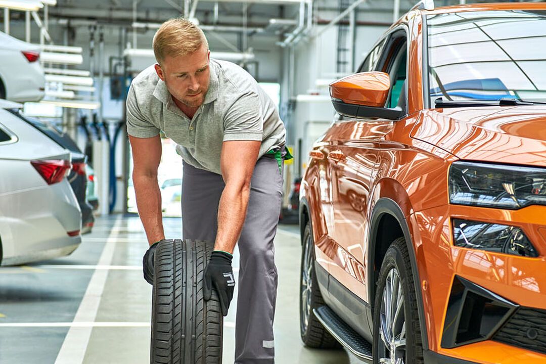 Ein Škoda Berater spricht mit einer Frau