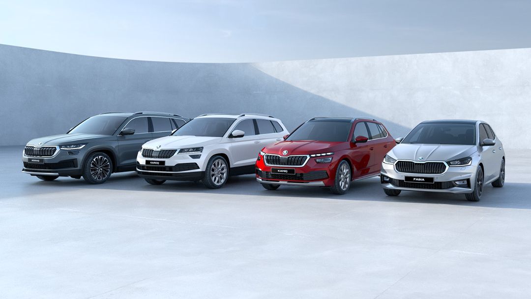 Eine Flotte von vier Škoda Fahrzeugmodellen