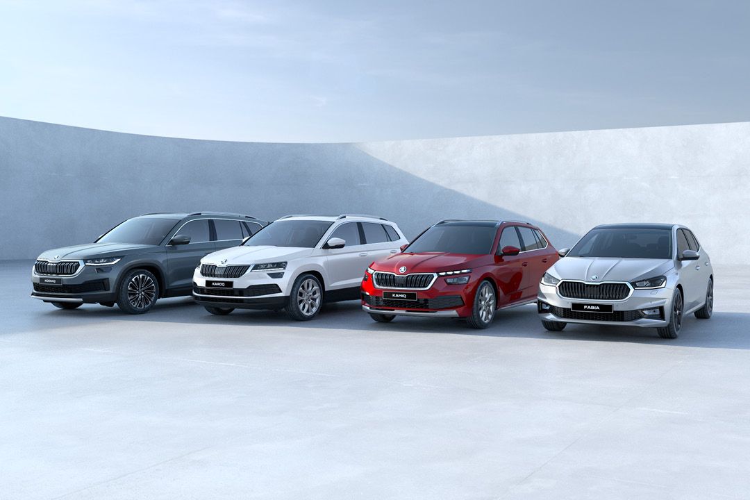 Eine Flotte von vier Škoda Fahrzeugmodellen